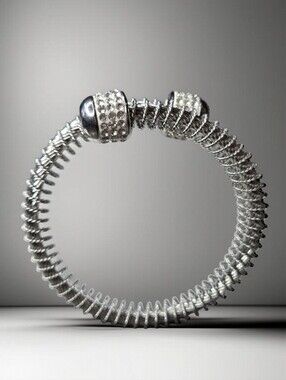 Silver Plated Twisted Cable Coiled Zircon Crystal Bypass Bracelet